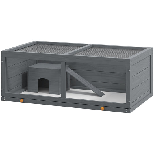 Photo of PawHut Wooden Hamster Cage with Sliding Tray, Openable Top, Hut for Syrian Hamster, Grey in Grey colour on a white background