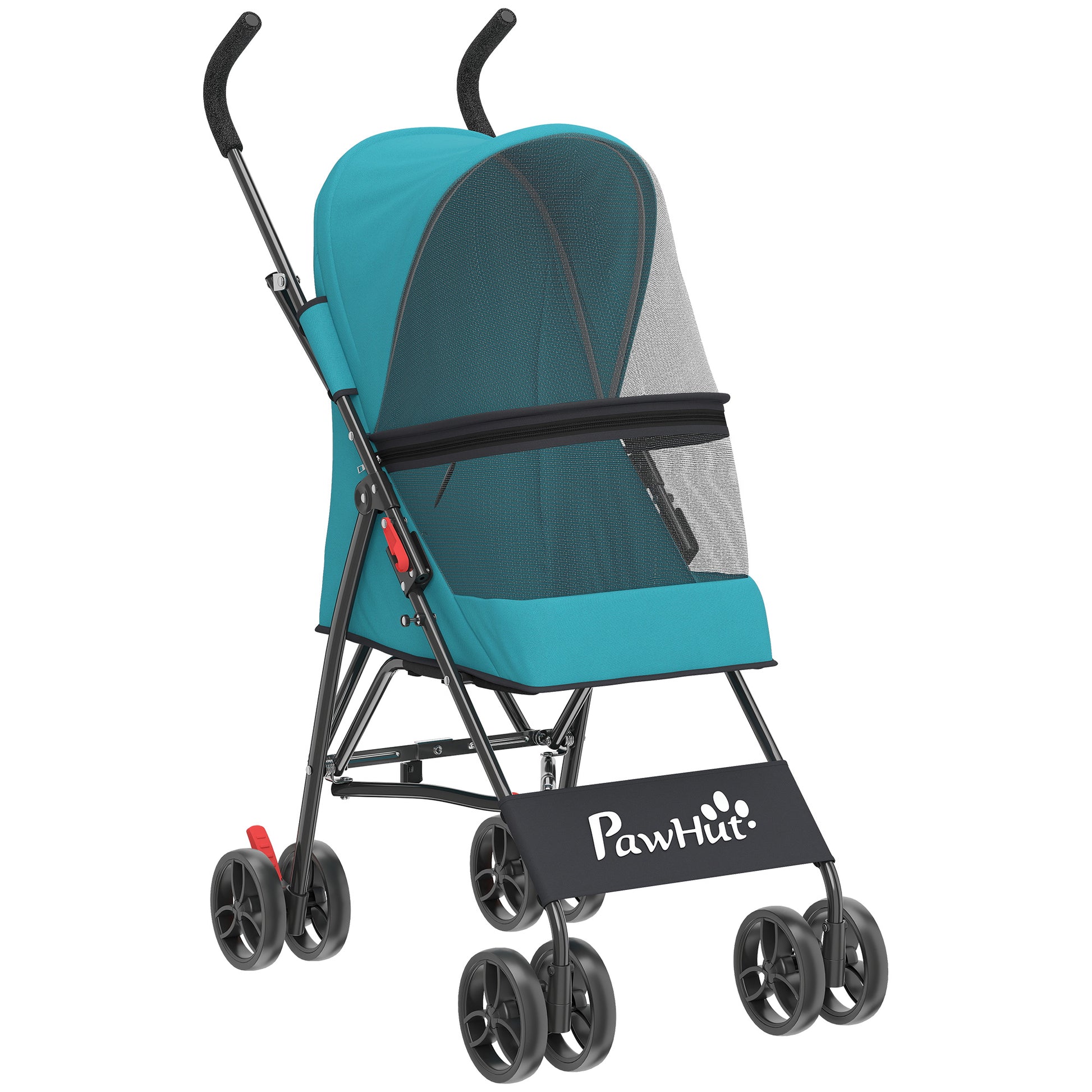 Photo of PawHut Dog Stroller, Foldable Cat Dog Pram for Miniature Breeds, Pet Stroller with Brake, Mesh Windows, Dark Green in Green colour on a white background