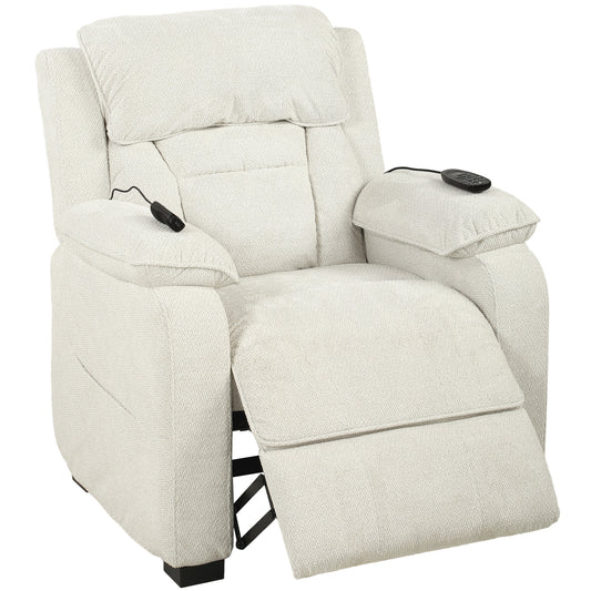 Photo of HOMCOM Power Recliner Armchair with Massage and Heat, Electric Reclining Chair with Wide Spring Seat, Cream White in White colour on a white background