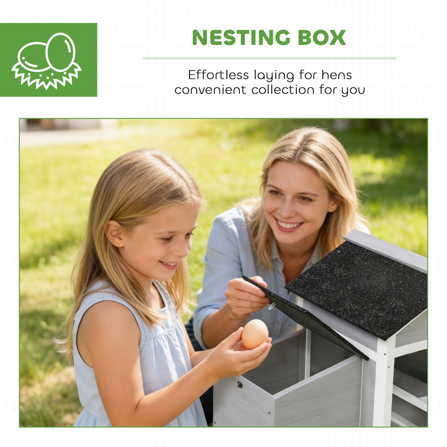 PawHut Wooden Chicken Coop with Pull-Out Tray Nesting Box for 1-2 Chickens