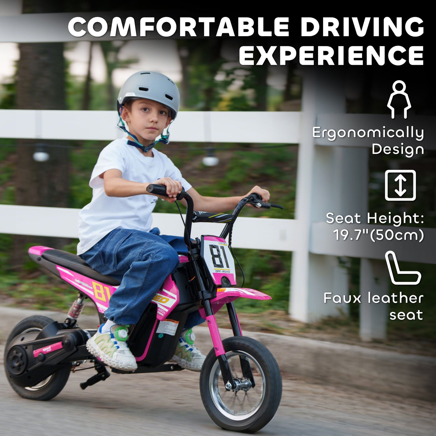 AIYAPLAY Kids Electric Motorbike, 24V Ride On Motorcycle with 3 Speeds and Rear Suspension, Dirt Bike for 8-12 Years Old, Pink