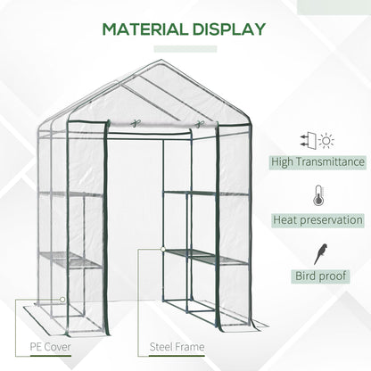 Walk-in greenhouse with clear PE cover and steel frame