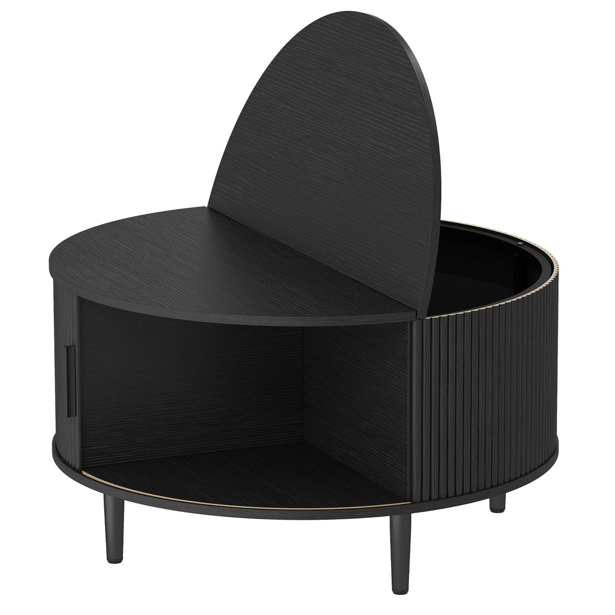 Photo of HOMCOM Coffee Table with Lift Top and Hidden Storage, Round Centre Table with Fluted Sliding Door, 80 cm, Black Wood Effect in Effect colour on a white background