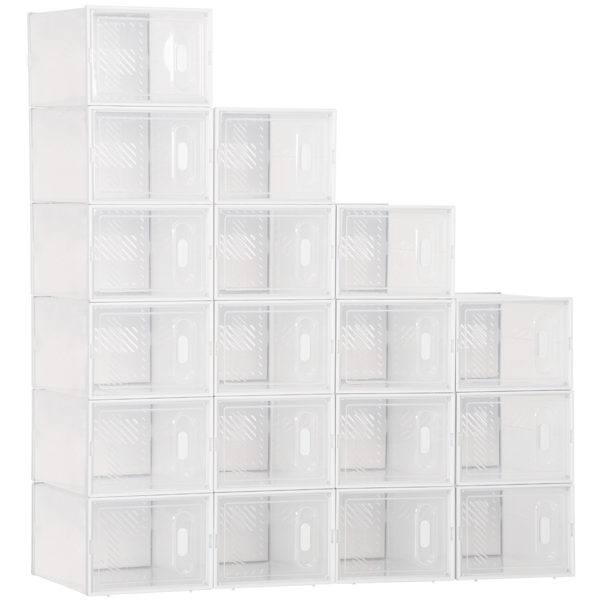 Photo of HOMCOM 18PCS Clear Shoe Box, Plastic Stackable Shoe Storage Box for UK/EU Size up to 8.5/43 with Magnetic Door for Women/Men, 25 x 35 x 19cm in 19cm colour on a white background