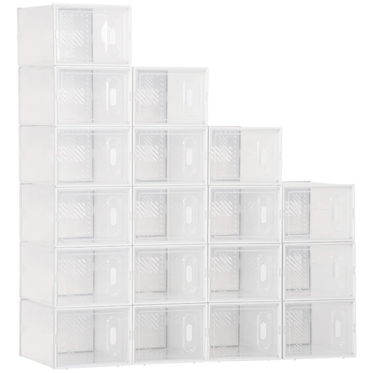 Photo of HOMCOM 18PCS Clear Shoe Box, Plastic Stackable Shoe Storage Box for UK/EU Size up to 8.5/43 with Magnetic Door for Women/Men, 25 x 35 x 19cm in 19cm colour on a white background