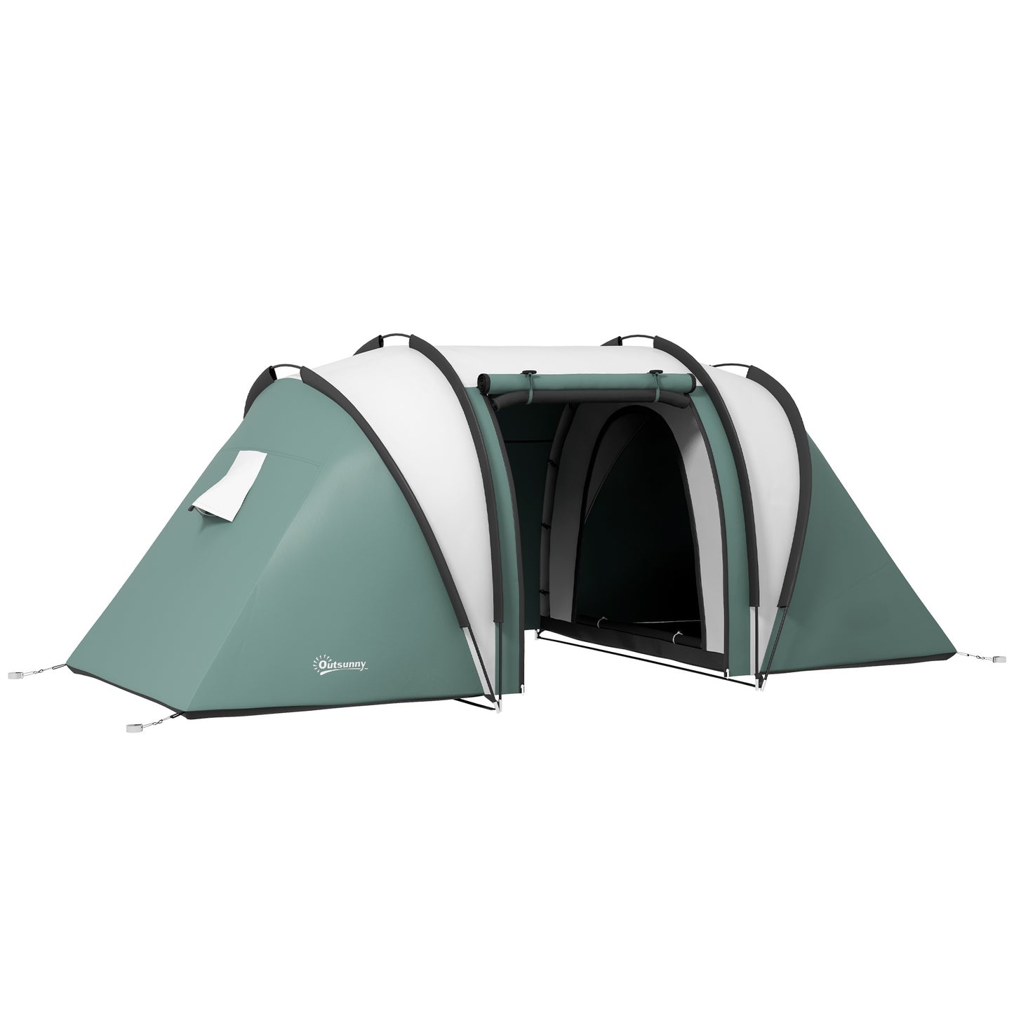 Photo of Outsunny Two-Man Tent, with Bedrooms, Living Room and Canopy - Dark Green in Green colour on a white background