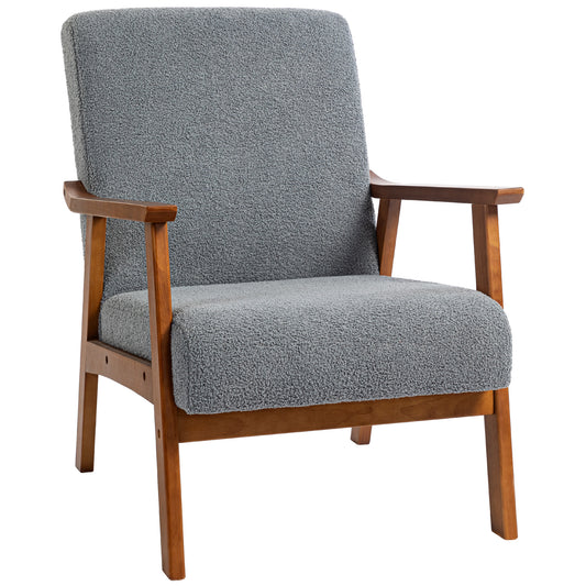 Photo of HOMCOM Armchair with Wide Seat, Boucle Accent Chair, Thick Padded Occasional Chair with Solid Wood Frame for Living Room Bedroom Home Office Reception Balcony, Grey in Grey colour on a white background