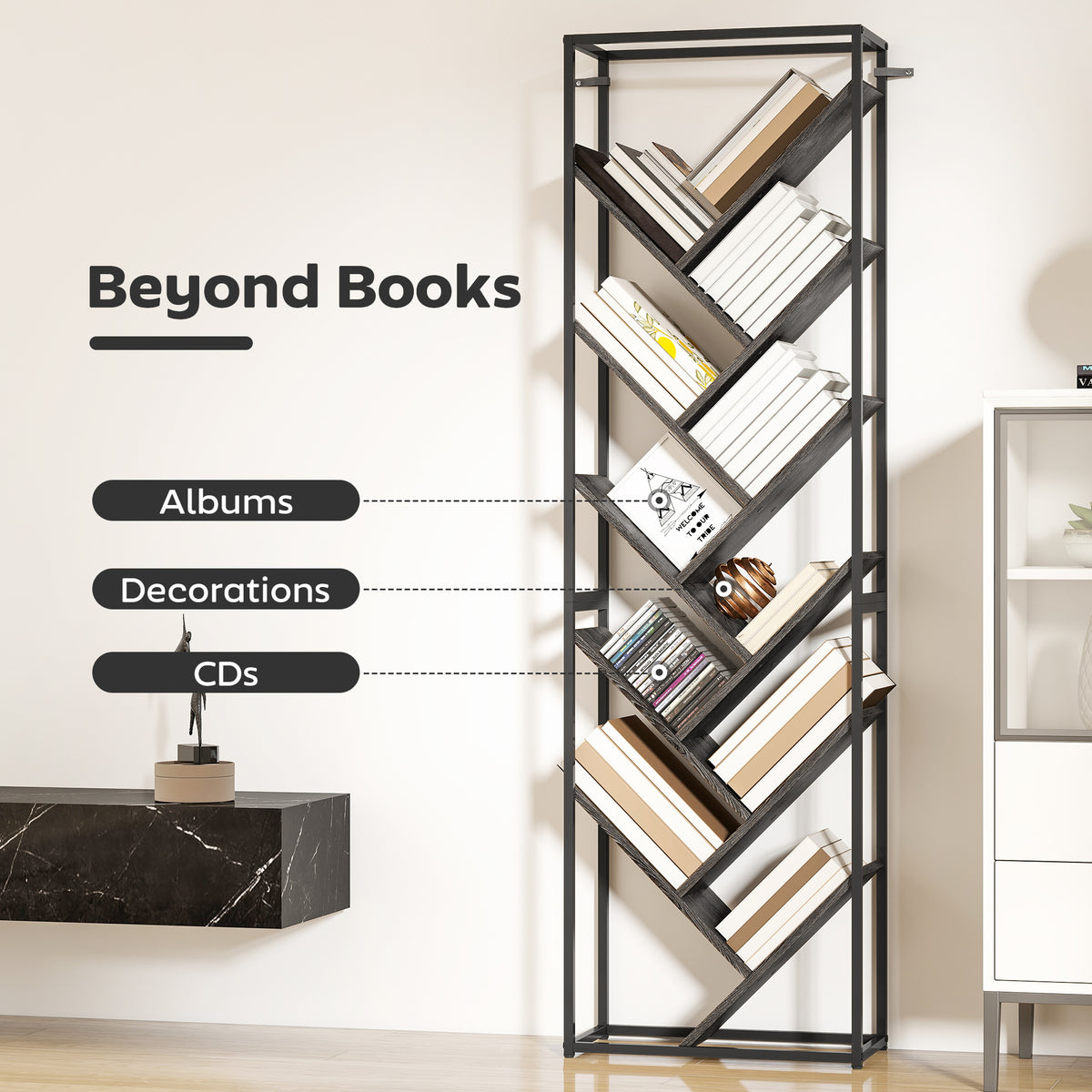 HOMCOM 10 Shelf Industrial-Style Bookshelf - Black/Grey