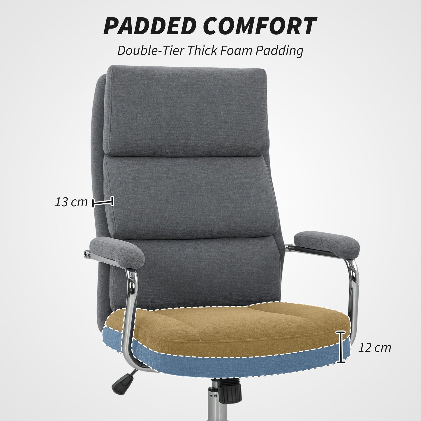 HOMCOM Executive Office Chair, Linen Fabric Computer Desk Chair with Double-Layer Back Cushion, Rocking Function, Height Adjustable for Home, Charcoal Grey