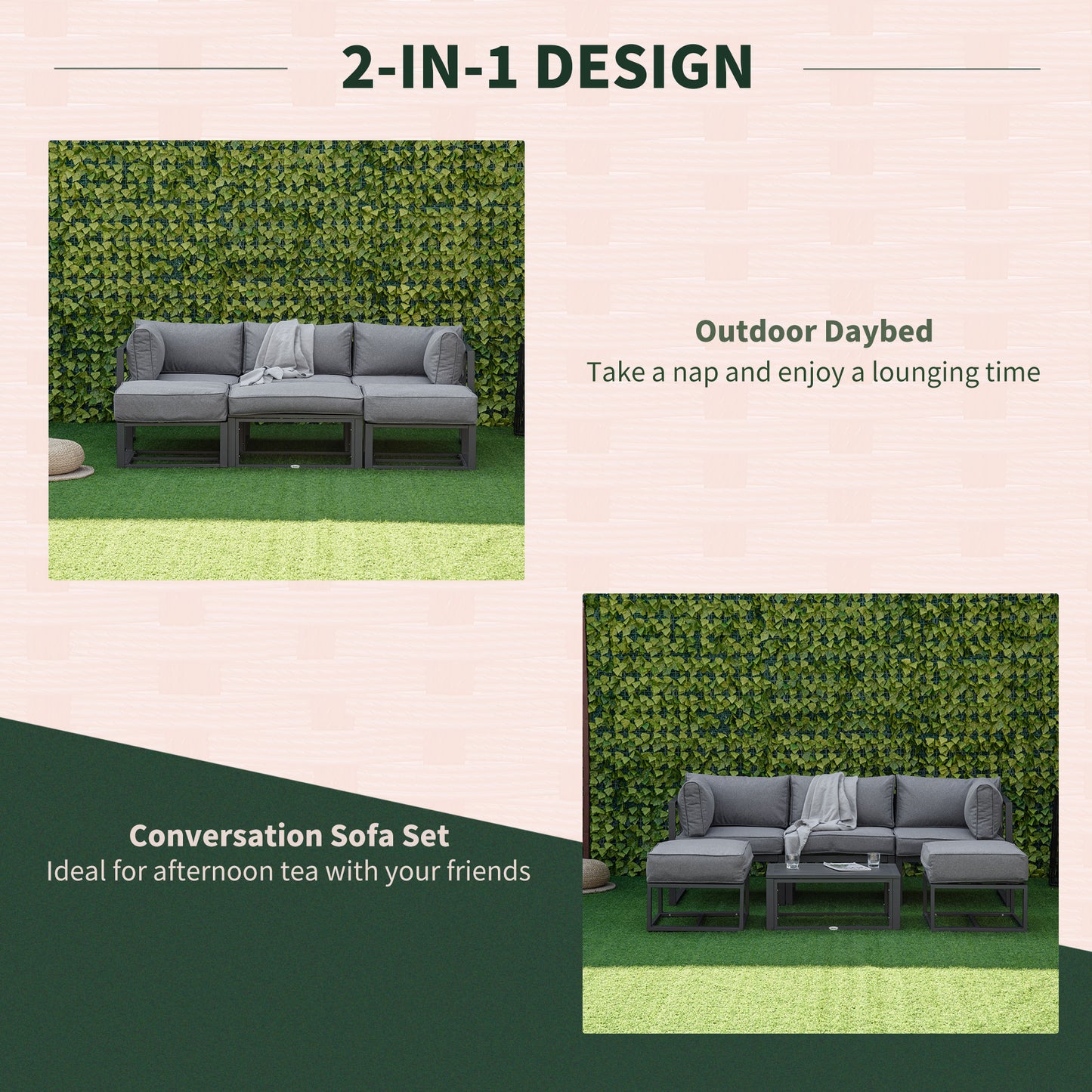 Outsunny 6 Piece Outdoor Couch, Sectional Sofa Set with Aluminum Patio Conversation Furniture, Grey