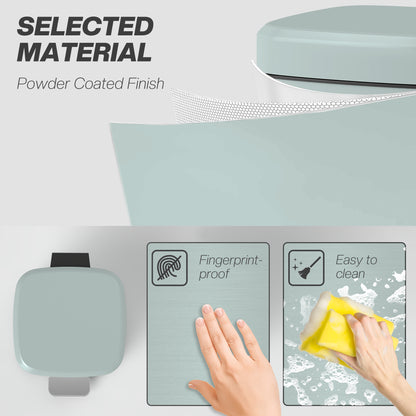 Light green powder-coated metal bin with a fingerprint-resistant finish.