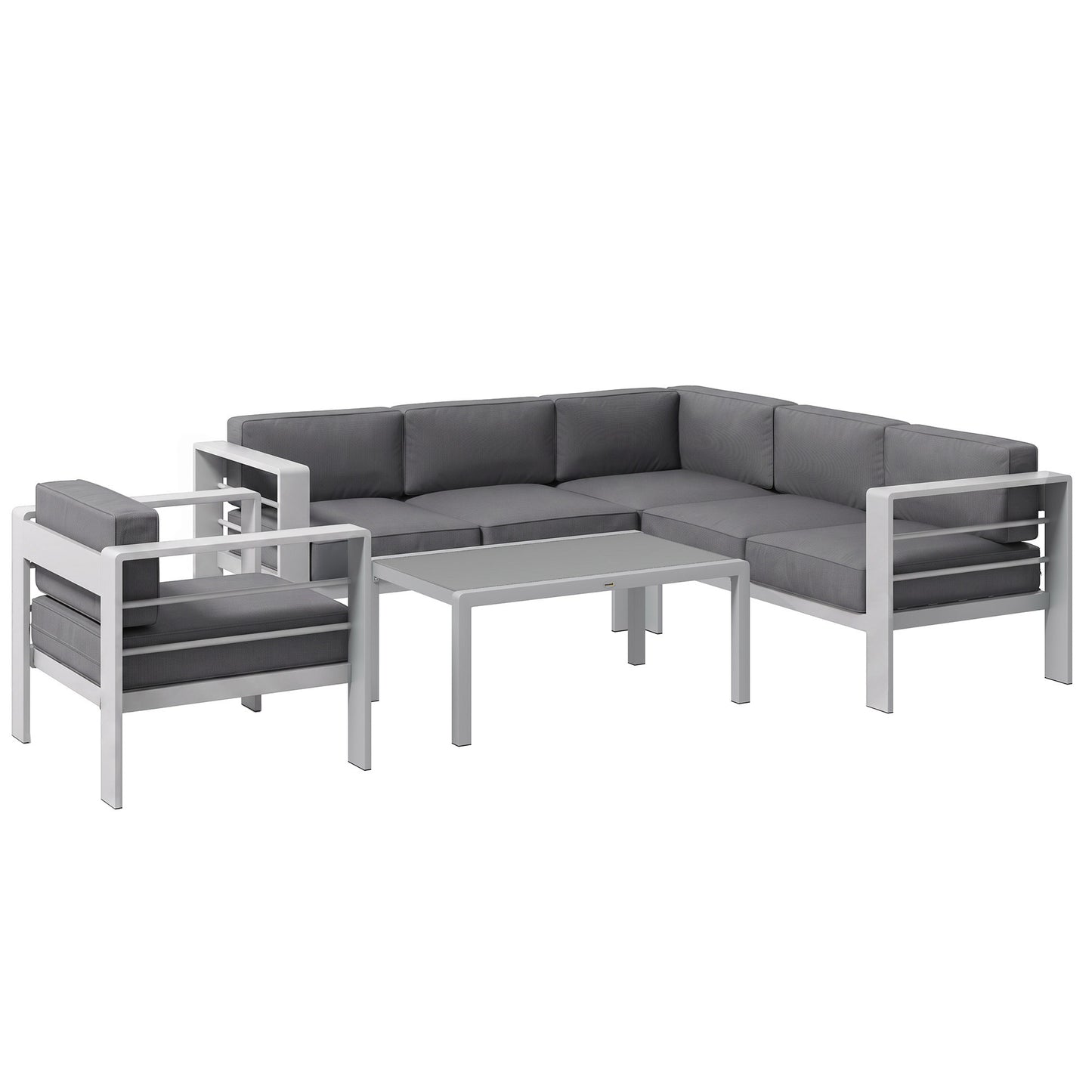 Photo of Outsunny Five-Piece Aluminium Garden Sofa Set, with Glass-Top Table - Grey in Grey colour on a white background
