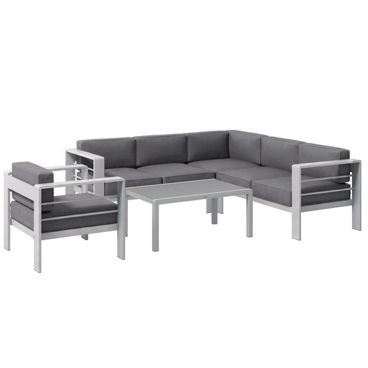 Photo of Outsunny Five-Piece Aluminium Garden Sofa Set, with Glass-Top Table - Grey in Grey colour on a white background
