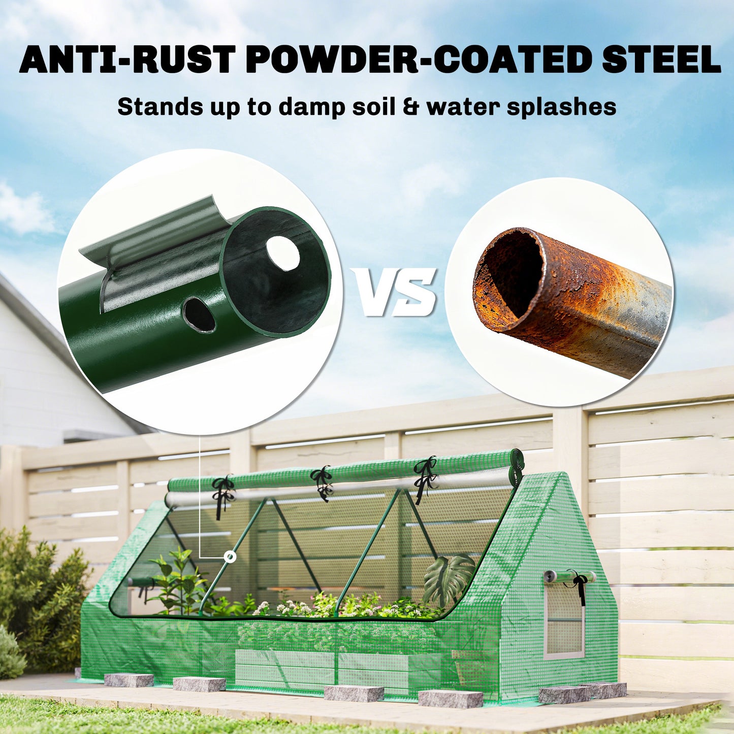 Outsunny Portable Small Polytunnel, Mini Greenhouse with Mesh Windows for Indoor and Outdoor, 240x90x90cm, Green