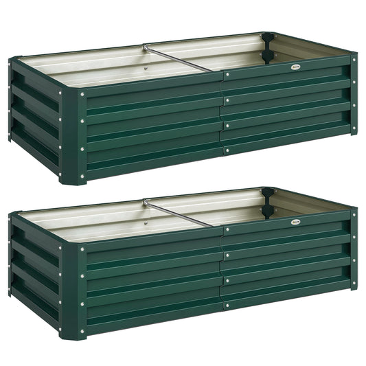 Photo of Outsunny Set of 2 Raised Beds for Garden, Galvanised Outdoor Planters for Herbs Vegetables, Use for Patio Balcony, Green in Green colour on a white background