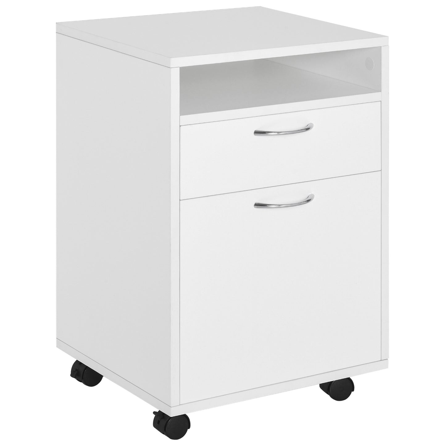 Photo of HOMCOM Filing Cabinet, Mobile File Cabinet with 2 Lockable Drawers, Office Home Organiser on Wheels for A4, Letter-Size File Folders, Mobile Printer with Open Shelf, White in White colour on a white background