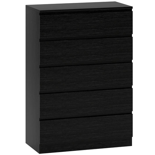 Photo of HOMCOM Chest of Drawers, 5 Drawer Dresser, Modern Storage Cabinet with 5 Drawers, for Bedroom, Living Room, Black in Black colour on a white background