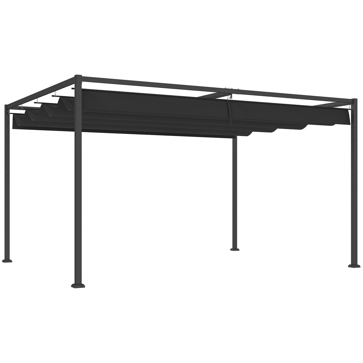 Photo of Outsunny 4 x 3m Metal Pergola, with Retractable Canopy Roof - Black in Black colour on a white background