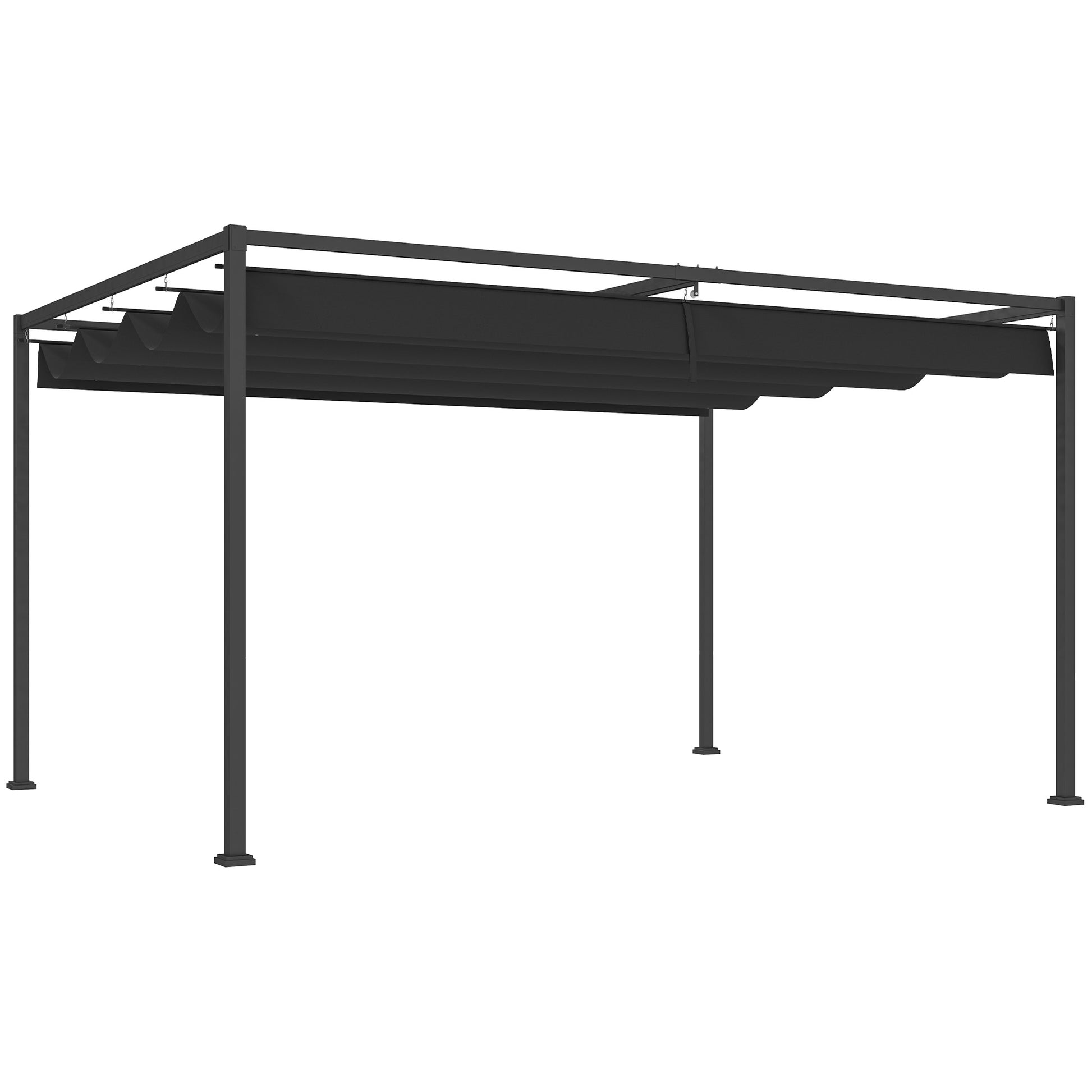 Photo of Outsunny 4 x 3m Metal Pergola, with Retractable Canopy Roof - Black in Black colour on a white background