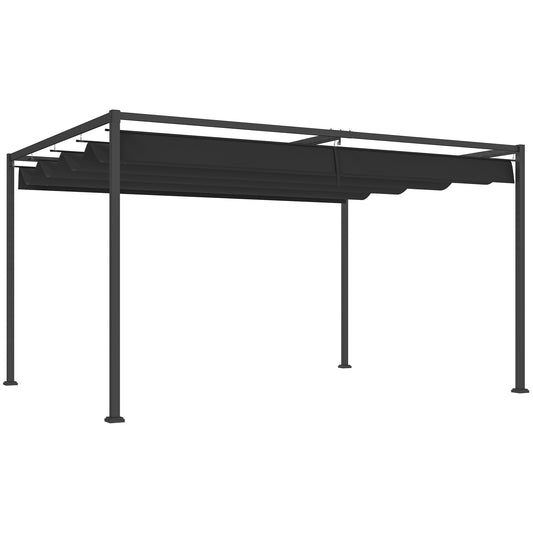Photo of Outsunny 4 x 3m Metal Pergola, with Retractable Canopy Roof - Black in Black colour on a white background