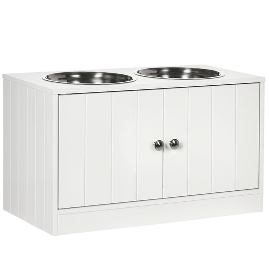 Photo of PawHut Raised Pet Feeder, with Two Bowls, Storage - White in White colour on a white background