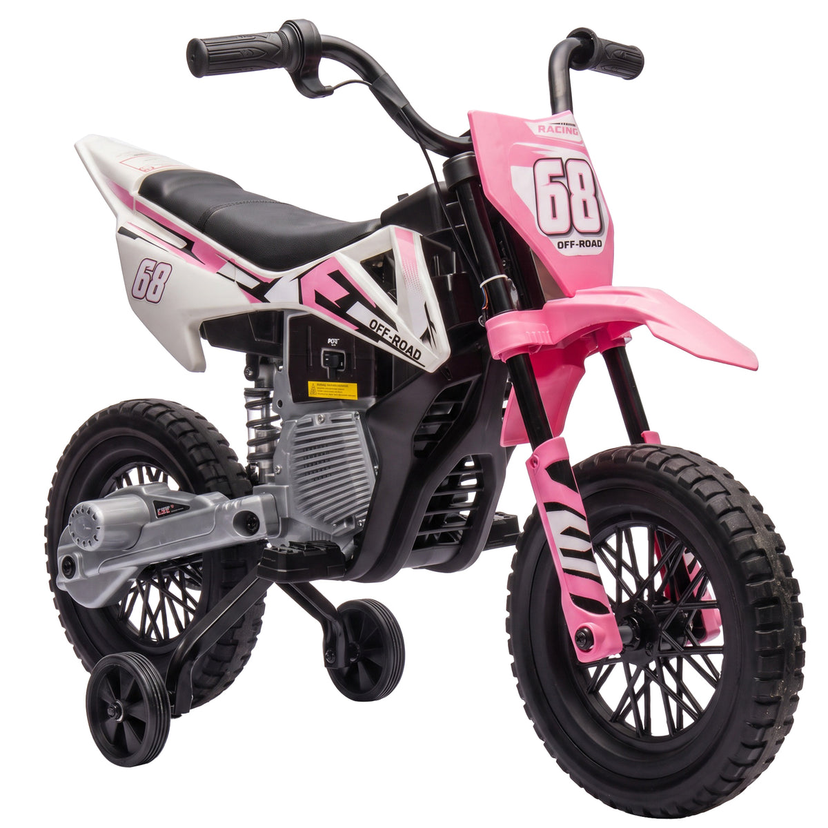 Photo of AIYAPLAY Kids Electric Motorcycle, 12V Ride On Motorbike with Training Wheels, Soft Start, Suspension, Music for 3–6 Years, Pink in Pink colour on a white background
