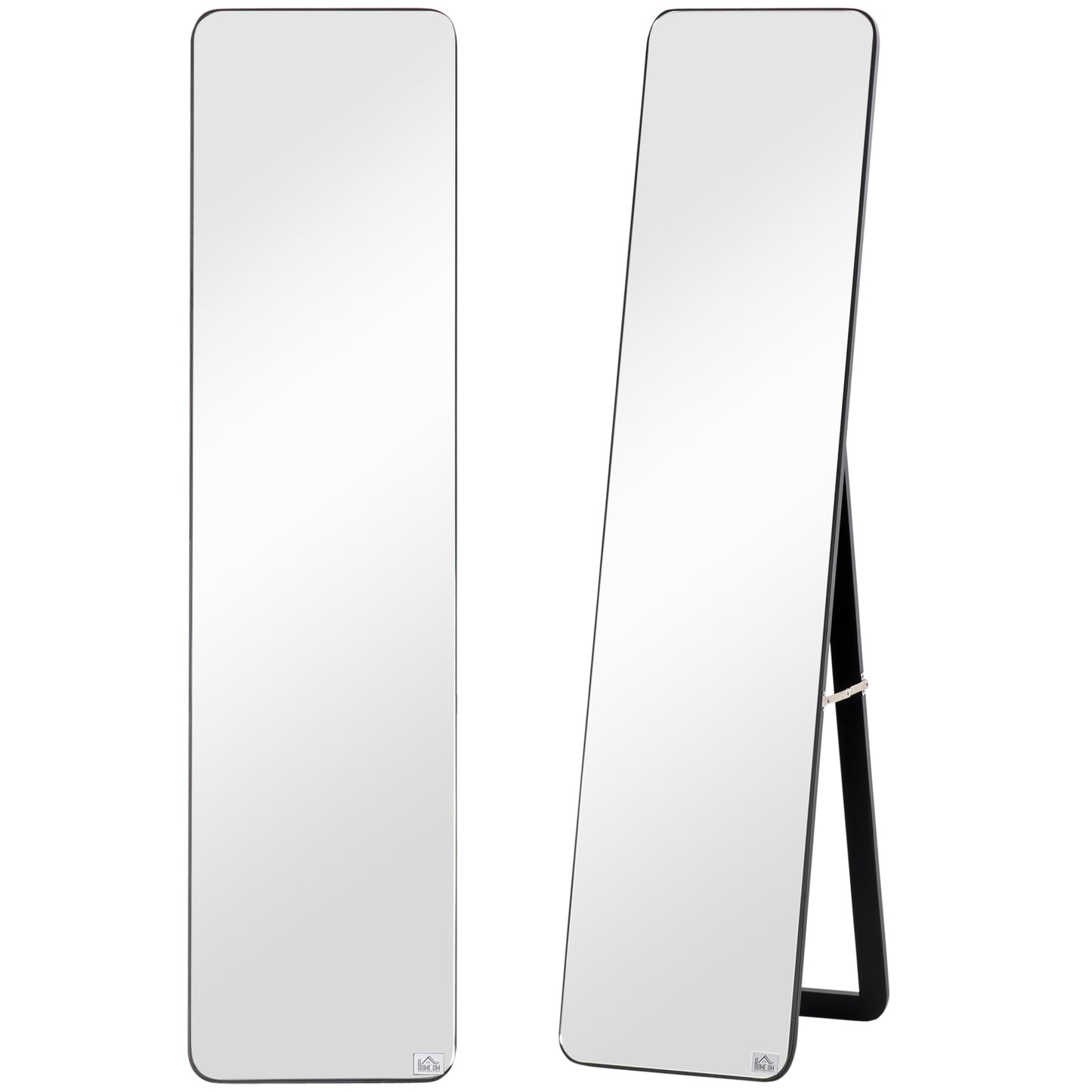 Photo of HOMCOM Full Length Mirror, 156 x 37 cm Rectangular Full Body Mirror with Stand, Floor Standing, Hanging or Leaning Against Wall for Bedroom Cloakroom, Black in Black colour on a white background