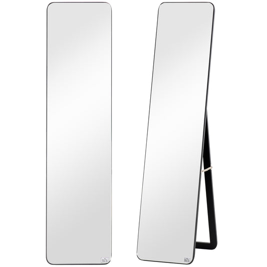Photo of HOMCOM Full Length Mirror, 156 x 37 cm Rectangular Full Body Mirror with Stand, Floor Standing, Hanging or Leaning Against Wall for Bedroom Cloakroom, Black in Black colour on a white background