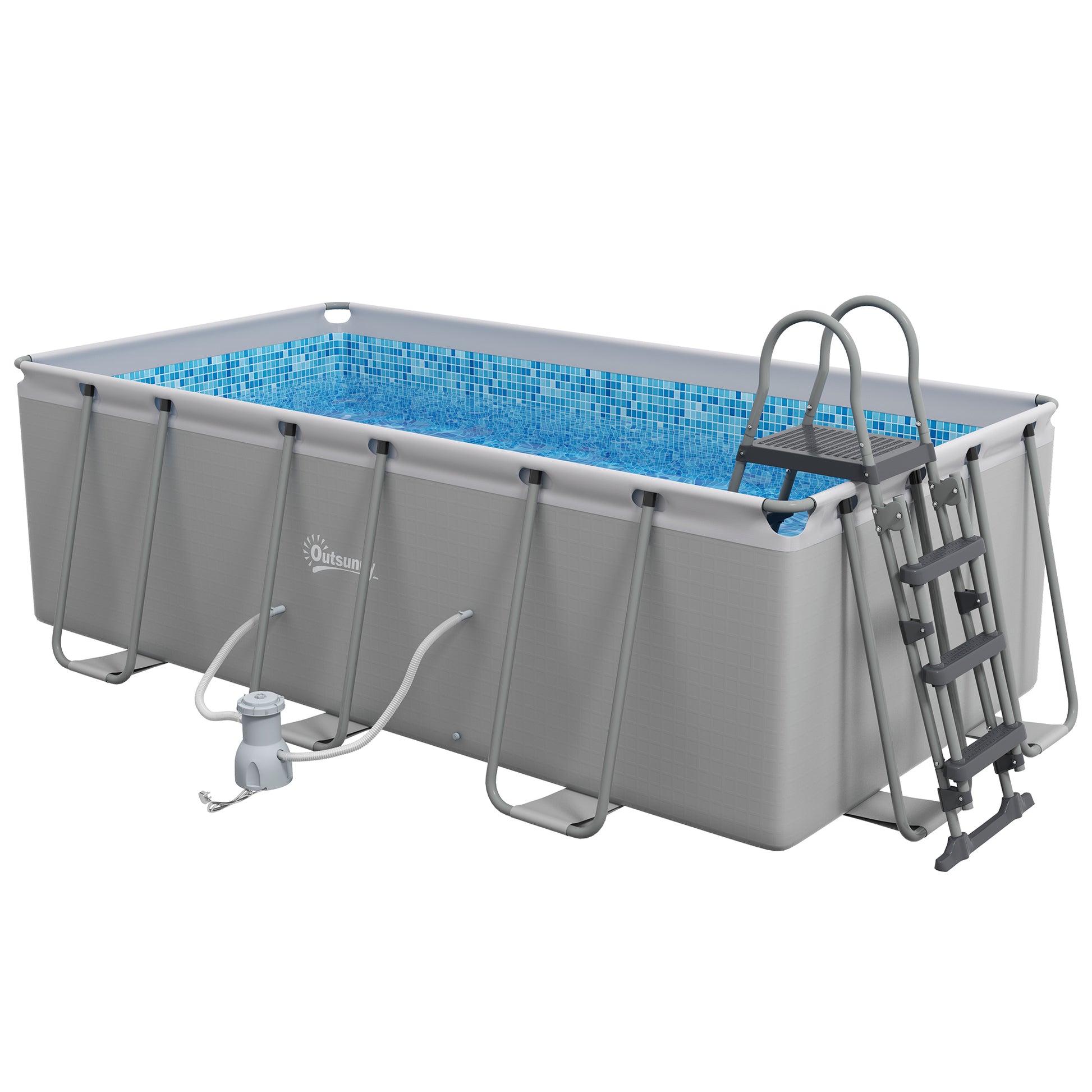 Photo of Outsunny Rectangle Steel Frame Swimming Pool with Ladder and Pump - Grey in Grey colour on a white background