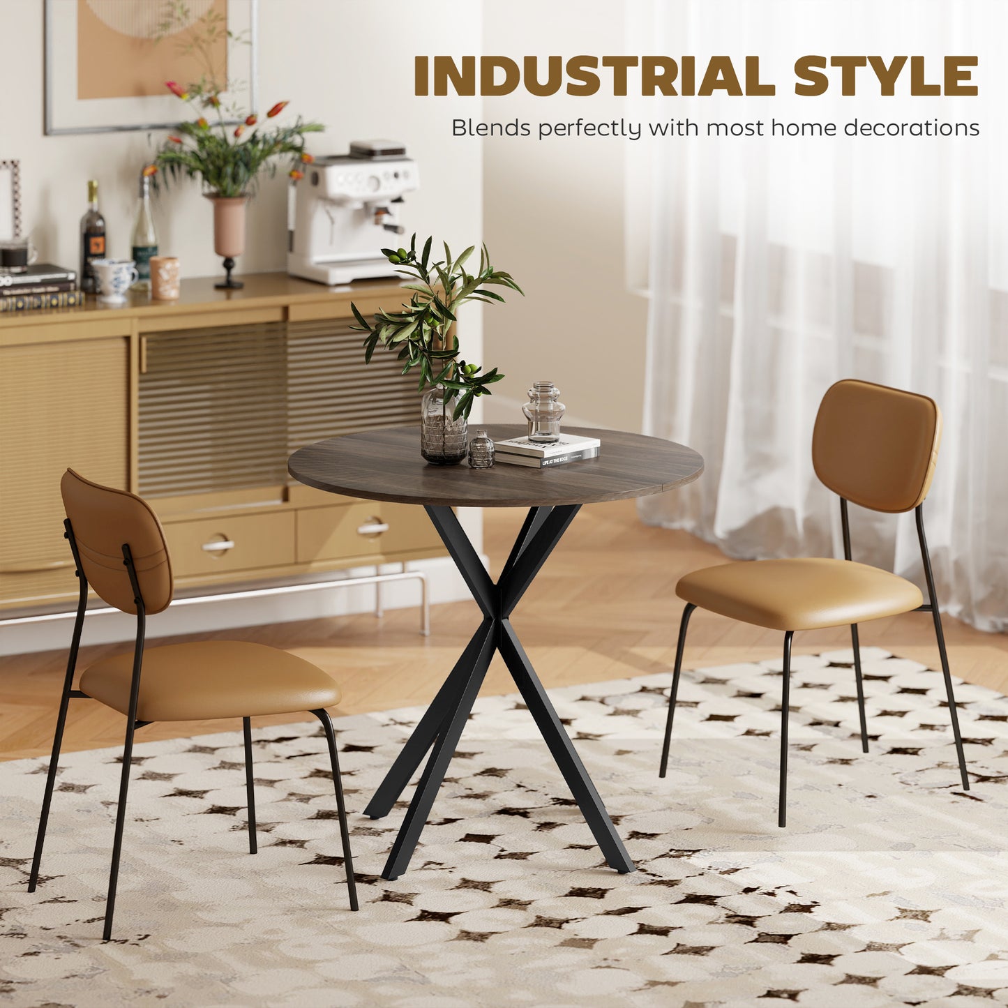 HOMCOM 80cm Industrial Round Dining Table - Brown