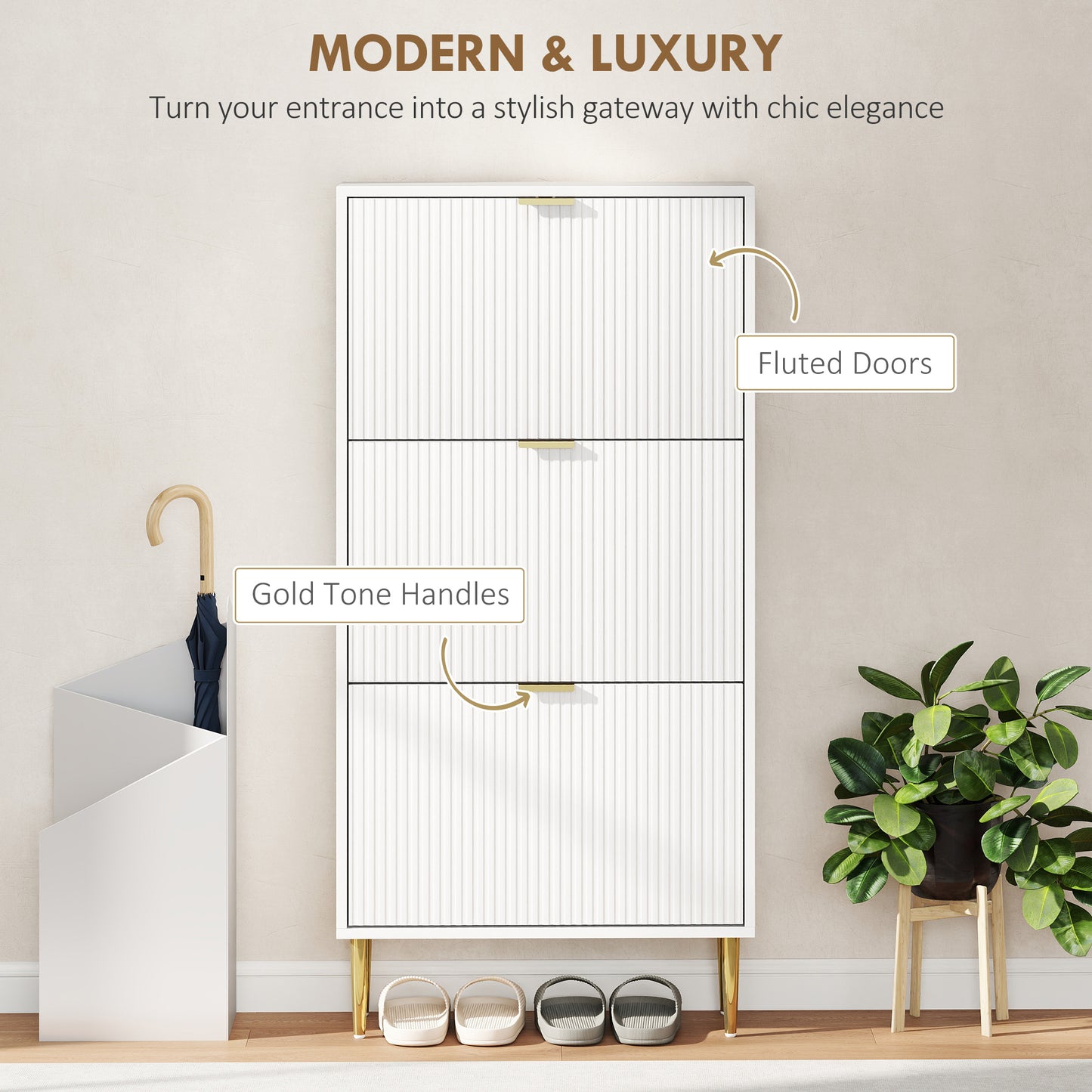 HOMCOM Elegant Three-Drawer Shoe Cabinet - White