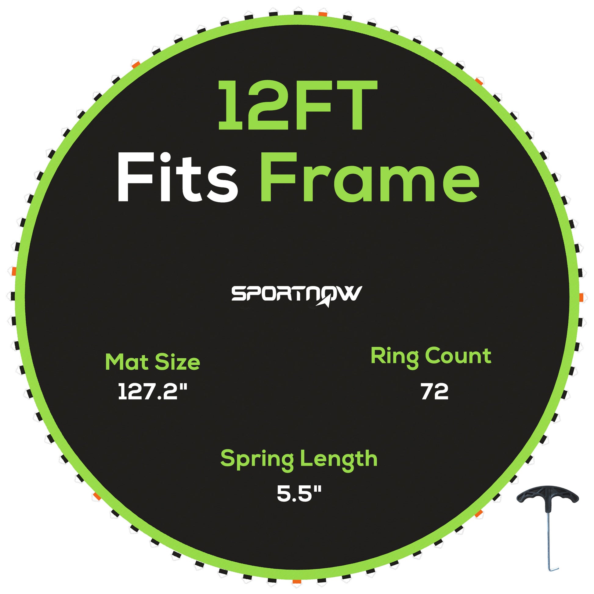 Photo of SPORTNOW Replacement Trampoline Mat with Spring Pull Tool, 72 V-Hooks, for 12ft Trampoline using 14cm Springs, Green in Green colour on a white background