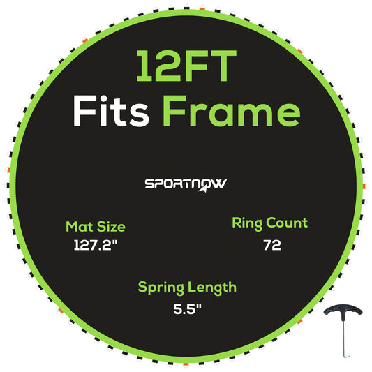 Photo of SPORTNOW Replacement Trampoline Mat with Spring Pull Tool, 72 V-Hooks, for 12ft Trampoline using 14cm Springs, Green in Green colour on a white background