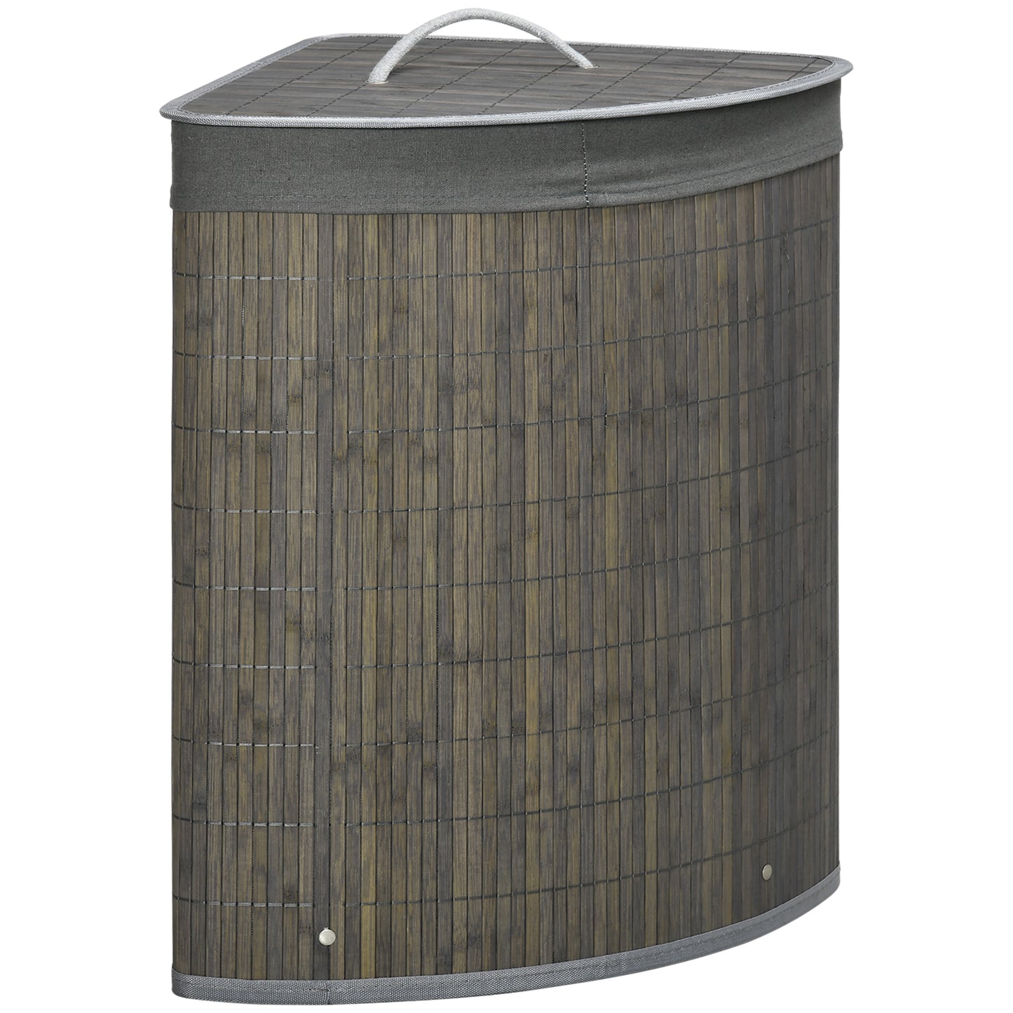 Photo of HOMCOM Bamboo Laundry Basket with Lid, 55 Litres Laundry Hamper with Removable Washable Lining,  Corner Washing Baskets, 38 x 38 x 57cm, Grey in Grey colour on a white background