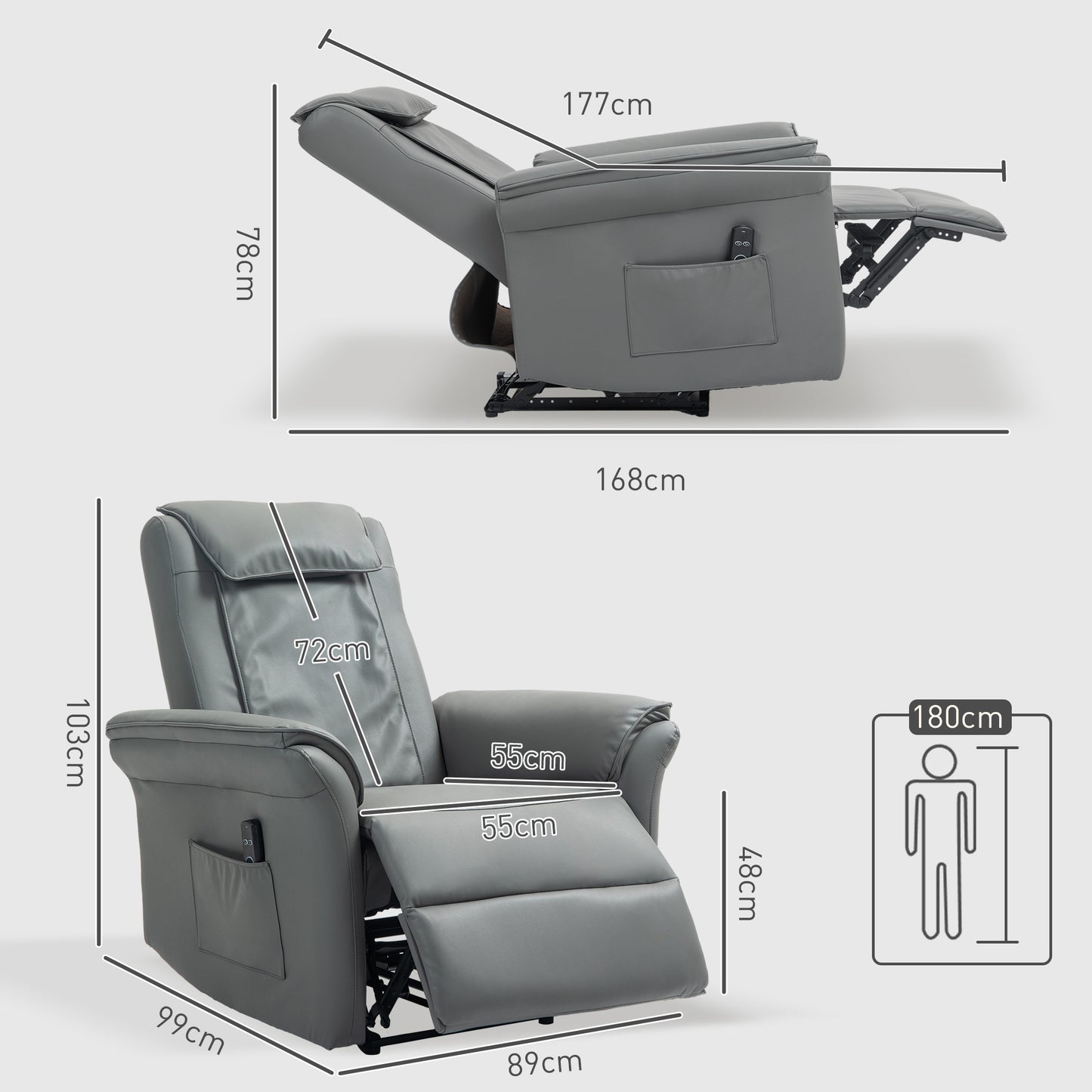 HOMCOM Kneading Faux Leather Electric Massage Recliner - Grey