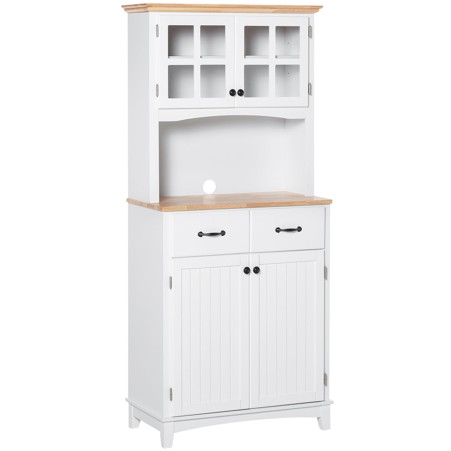 Photo of HOMCOM Freestanding Kitchen Cupboard, Kitchen Storage Cabinet with Framed Glass Doors, 2 Drawers, Microwave Counter, 172cm, White in White colour on a white background