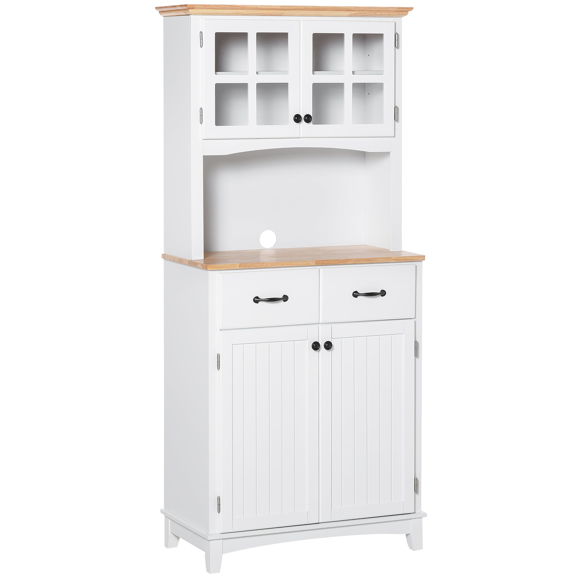 Photo of HOMCOM Freestanding Kitchen Cupboard, Kitchen Storage Cabinet with Framed Glass Doors, 2 Drawers, Microwave Counter, 172cm, White in White colour on a white background