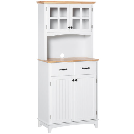 Photo of HOMCOM Freestanding Kitchen Cupboard, Kitchen Storage Cabinet with Framed Glass Doors, 2 Drawers, Microwave Counter, 172cm, White in White colour on a white background