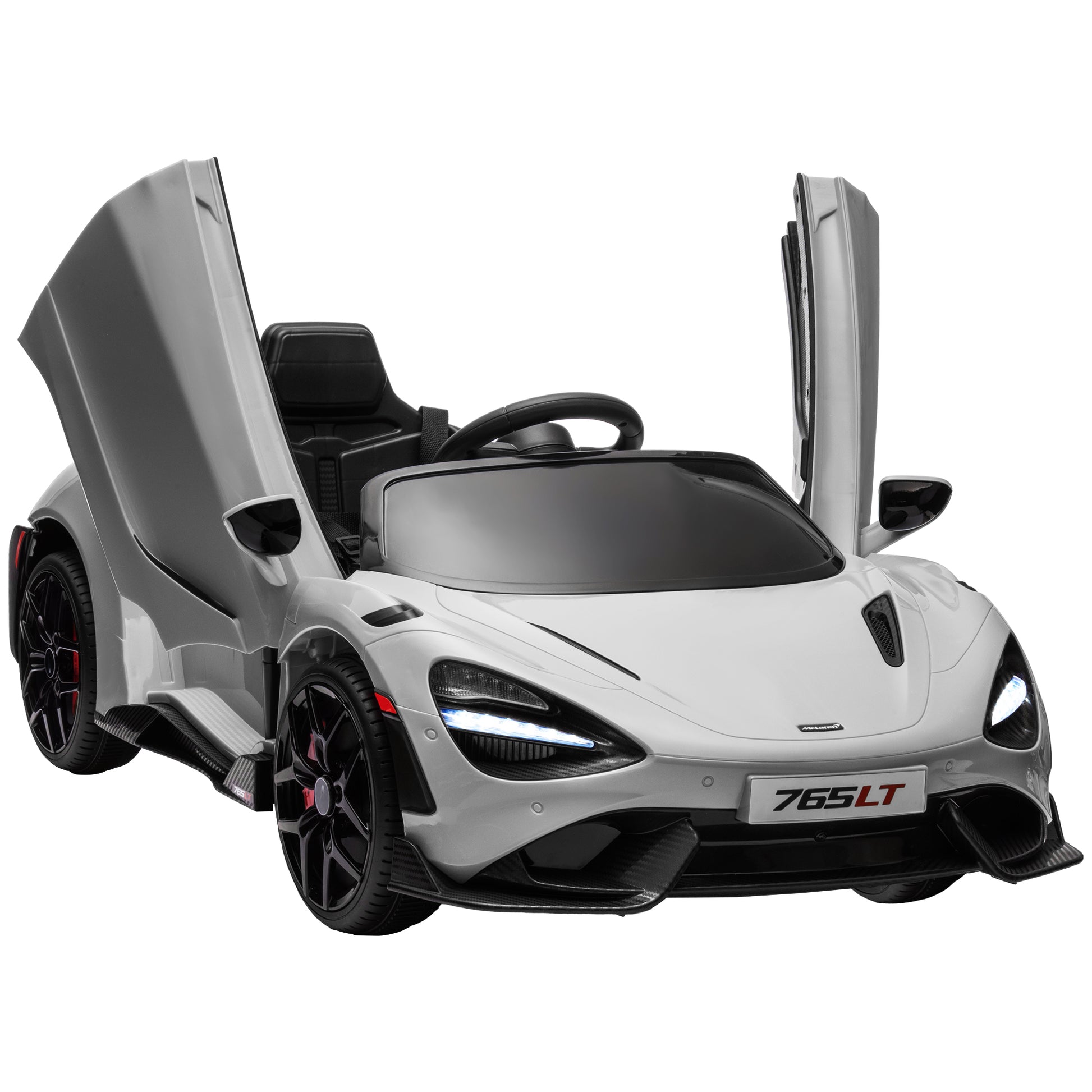 Photo of AIYAPLAY McLaren 765LT Licensed 12V Kids Electric Ride on Car with Butterfly Doors, Remote Control, Transport Wheels, Grey in Grey colour on a white background