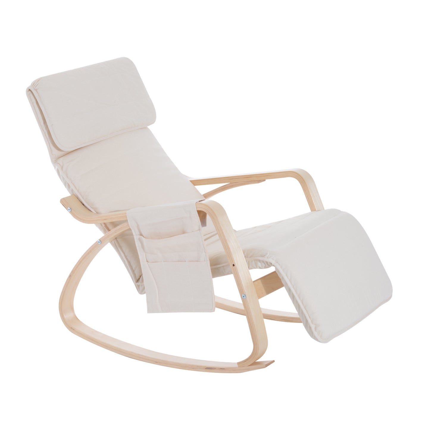 Photo of HOMCOM Rocking Lounge Chair Recliner Relaxation Lounging Relaxing Seat with Adjustable Footrest, Side Pocket and Pillow, Cream White in White colour on a white background