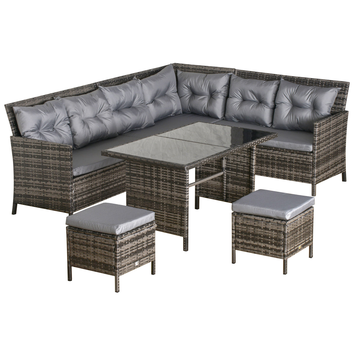 Photo of Outsunny 8 Seater Rattan Sofa Set, Rattan Garden Furniture Set with Tempered Glass Table & Thick Cushions, Grey in Grey colour on a white background
