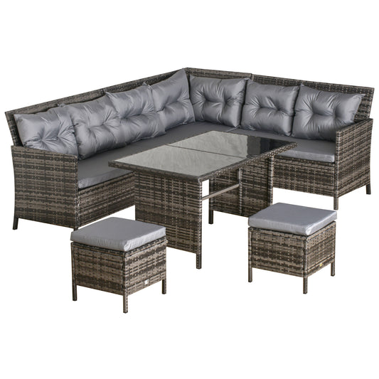 Photo of Outsunny 8 Seater Rattan Sofa Set, Rattan Garden Furniture Set with Tempered Glass Table & Thick Cushions, Grey in Grey colour on a white background