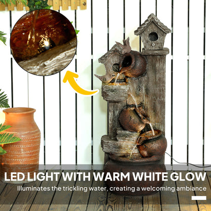 Outsunny tree trunk fountain with cascading pots and warm white LED lights