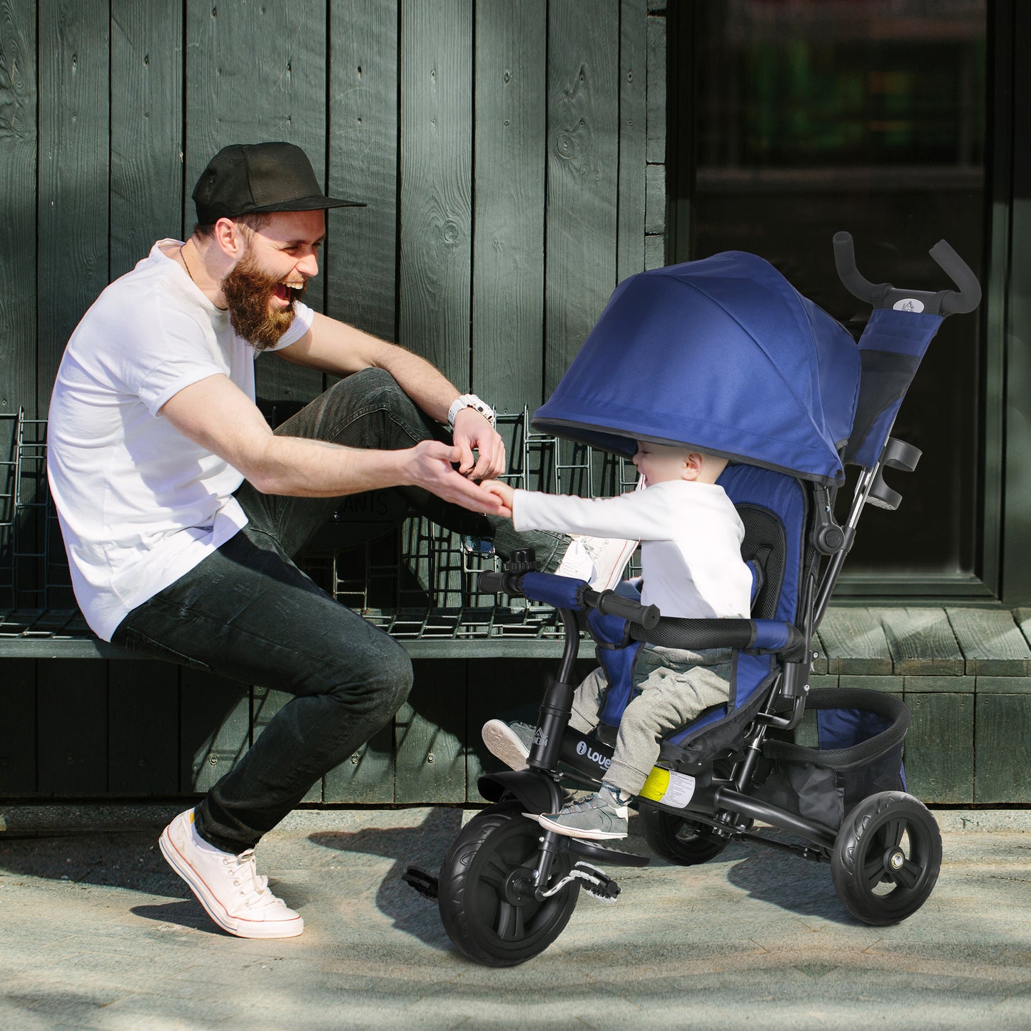 HOMCOM 6 in 1 Kids Trike with Parent Handle, Canopy, 5-point Seat Belt, Storage, Footrest, Brake, for 1-5 Years, Dark Blue