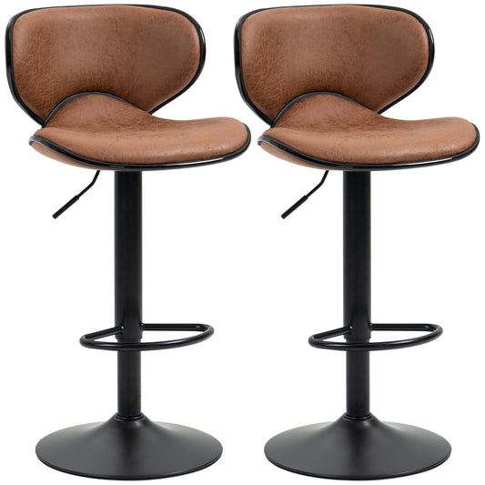 Photo of HOMCOM Bar Stool Set of 2 Microfiber Cloth Adjustable Height Armless Chairs with Swivel Seat, Brown in Brown colour on a white background