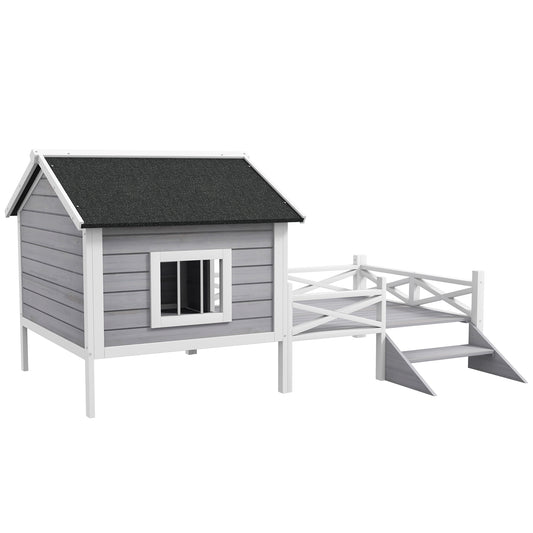 Photo of PawHut Small/Medium Dog House with Porch, Grey in Grey colour on a white background