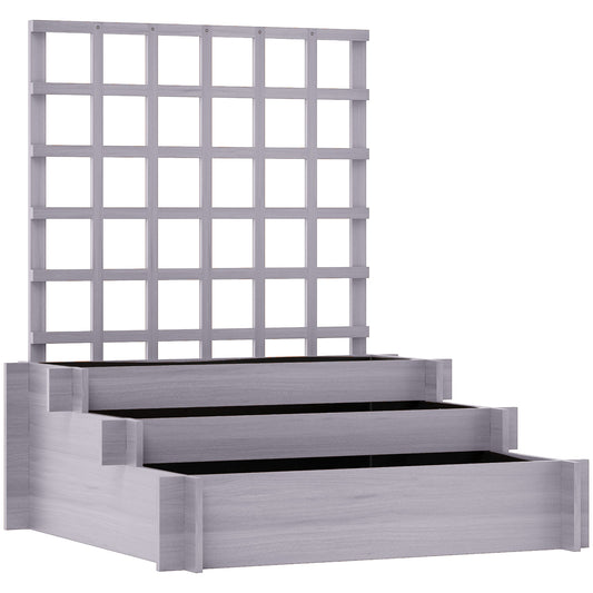 Photo of Outsunny 3 Tier Garden Planters with Trellis for Vine Climbing, Wooden Raised Beds, 95x95x110cm, Grey in Grey colour on a white background