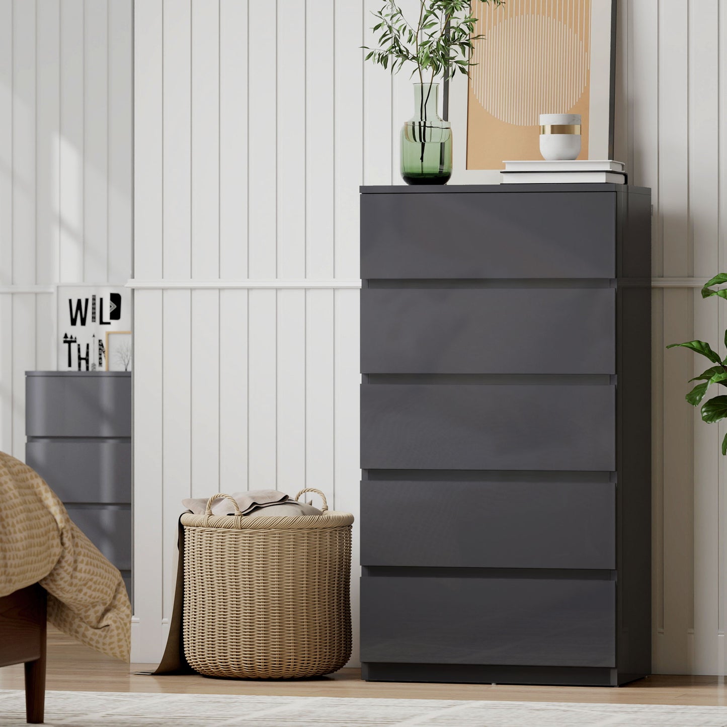 HOMCOM Chest of Drawers, 5-Drawer Storage Cabinets, Modern Dresser, Storage Drawer Unit for Bedroom