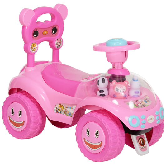 Photo of AIYAPLAY Foot to Floor oddler Ride on Toy w/ Music, Light, Horn, Under Seat Storage, Anti-Over-Backwards Device, Pink in Pink colour on a white background