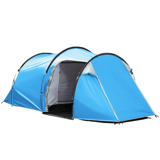 Photo of Outsunny 2-3 Man Tunnel Tent with Vestibule, Weather-Resistant Camping Tent with Air Vents for Fishing Hiking, Light Blue & Grey in Grey colour on a white background